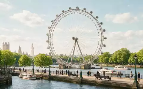 Editorialbild im Reisemagazin-Stil vom Wahrzeichen London Eye in London Vereinigtes Königreich, ausgewogene Bildgestaltung und natuerliches - Foto: THN