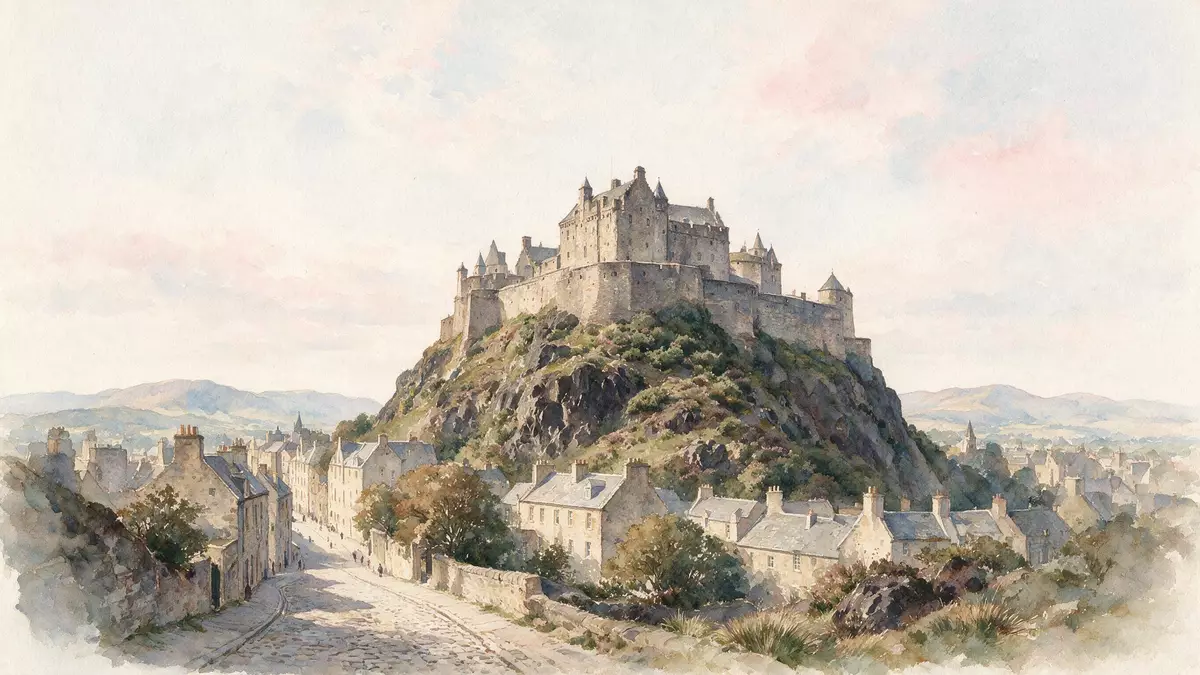 Aquarell-Illustration von Edinburgh Castle in Edinburgh, Vereinigtes Königreich als Reiseposter