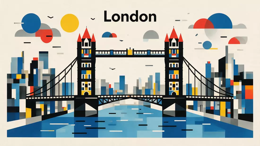 Bauhaus-Poster als Abstraktion von Tower Bridge London in London, Vereinigtes Königreich