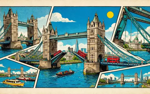 Pop-Art-Comicillustration des Wahrzeichens Tower Bridge London in London Vereinigtes Königreich, kraeftige Konturen Rasterpunkte und satte - Foto: THN