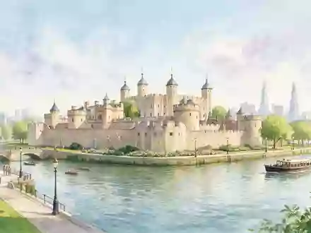 Aquarellillustration des Wahrzeichens Tower of London in London Vereinigtes Königreich, weiche Farbverläufe und pastelliges Reiseposter-Feeling - Foto: THN