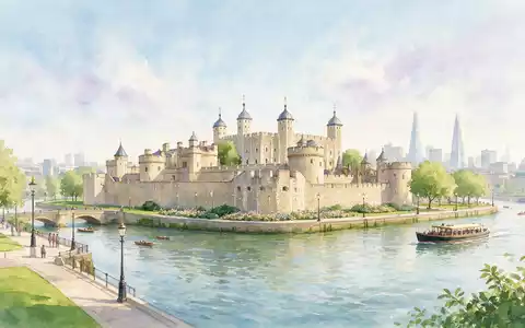 Aquarellillustration des Wahrzeichens Tower of London in London Vereinigtes Königreich, weiche Farbverläufe und pastelliges Reiseposter-Feeling - Foto: THN