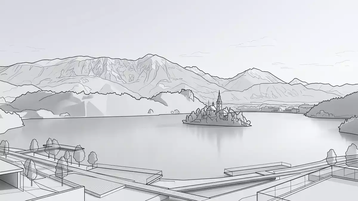 Architektur-Render von Nationalpark Triglav in Bled, Slowenien bei Tageslicht