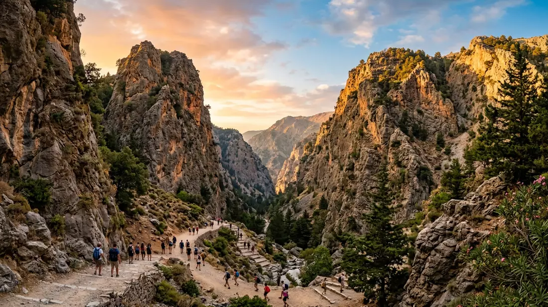Fotorealistische Ansicht von Samaria-Schlucht in Kreta, Griechenland im Abendlicht