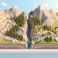 Isometrisches Diorama von Samaria-Schlucht und Umgebung in Kreta Griechenland, verspielte Low-Poly-Kulisse in Pastellfarben - Foto: THN