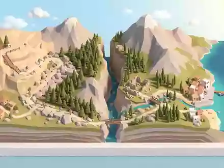 Isometrisches Diorama von Samaria-Schlucht und Umgebung in Kreta Griechenland, verspielte Low-Poly-Kulisse in Pastellfarben - Foto: THN