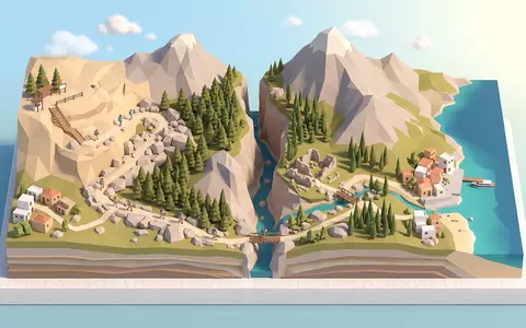 Isometrisches Diorama von Samaria-Schlucht und Umgebung in Kreta Griechenland, verspielte Low-Poly-Kulisse in Pastellfarben - Foto: THN