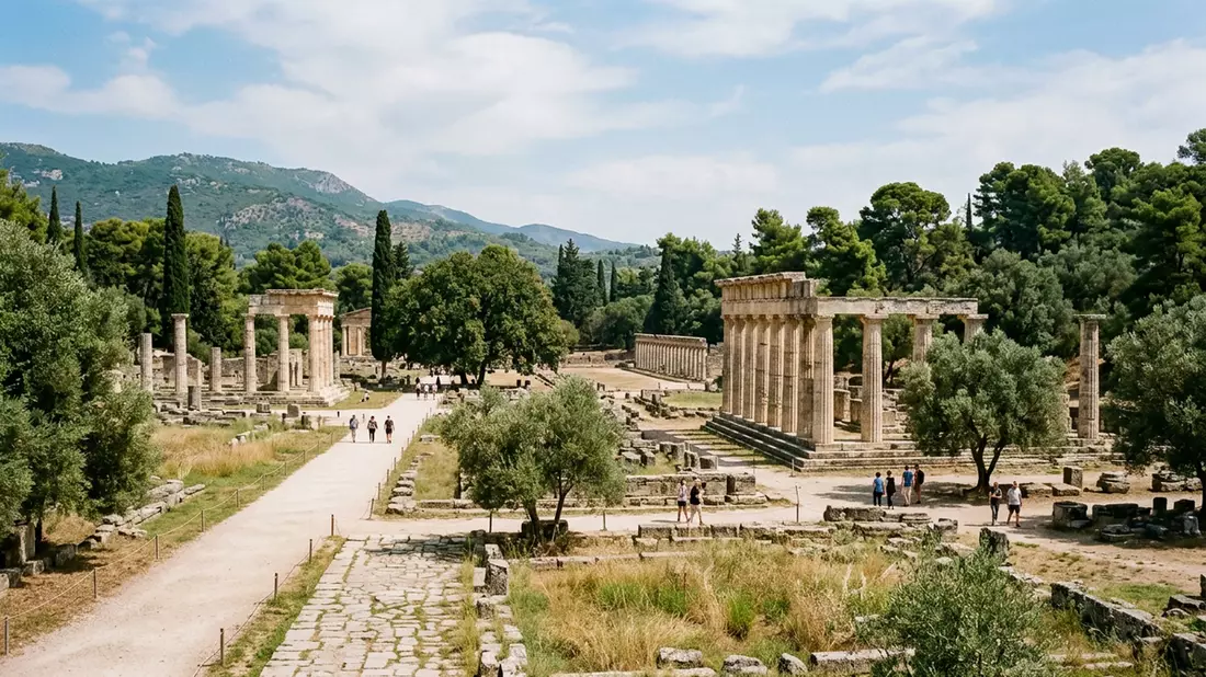 Editorial-Reisemagazinbild vom Wahrzeichen Olympia in Olympia, Griechenland