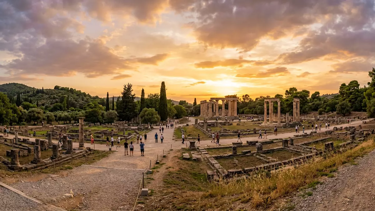Fotorealistische Ansicht von Olympia in Olympia, Griechenland im Abendlicht