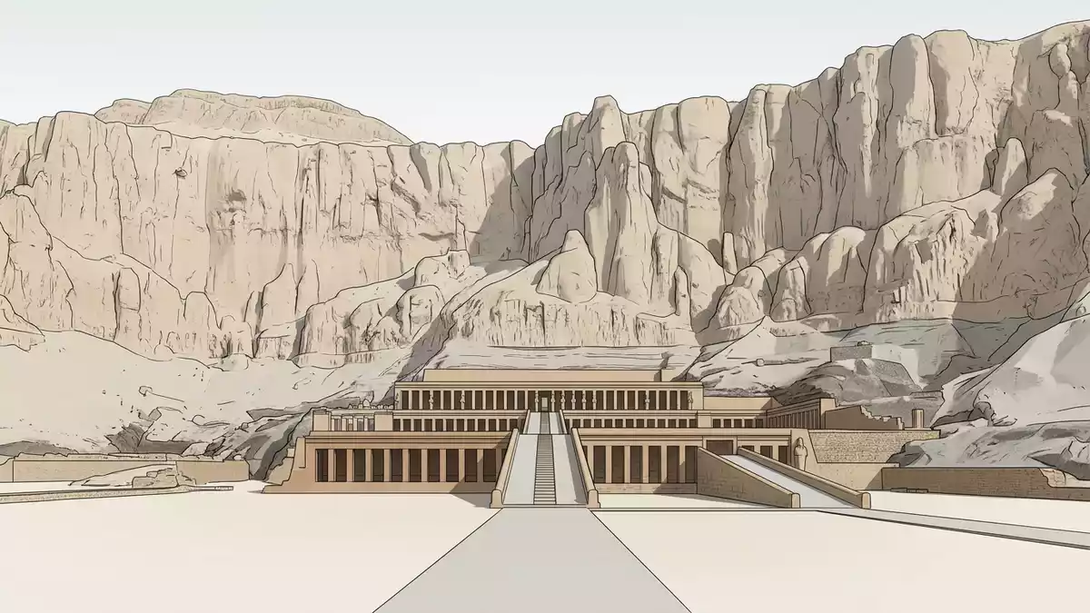 Architektur-Render von Totentempel der Hatschepsut in Luxor, Agypten bei Tageslicht