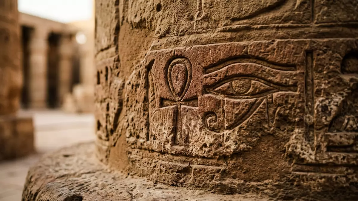 Makroaufnahme eines Materialdetails am Wahrzeichen Luxor-Tempel, Luxor Agypten