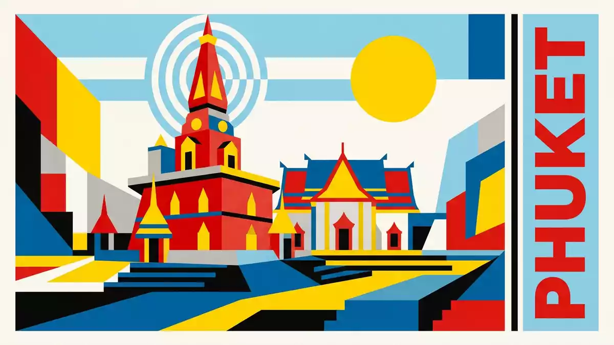Bauhaus-Poster als Abstraktion von Wat Chalong Phuket in Phuket, Thailand