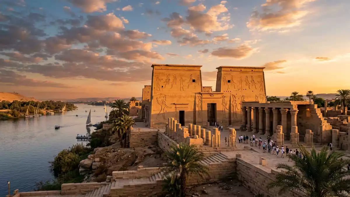 Fotorealistische Ansicht von Kom-Ombo-Tempel in Kom Ombo, Agypten im Abendlicht