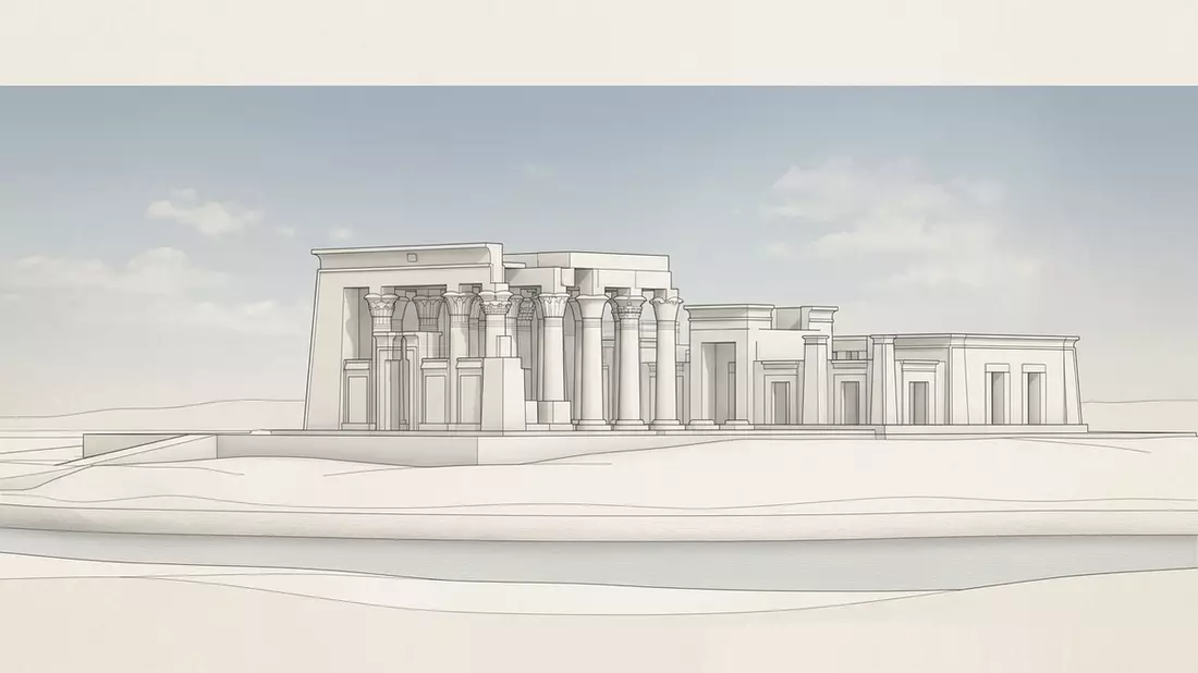 Architektur-Render von Kom-Ombo-Tempel in Kom Ombo, Agypten bei Tageslicht