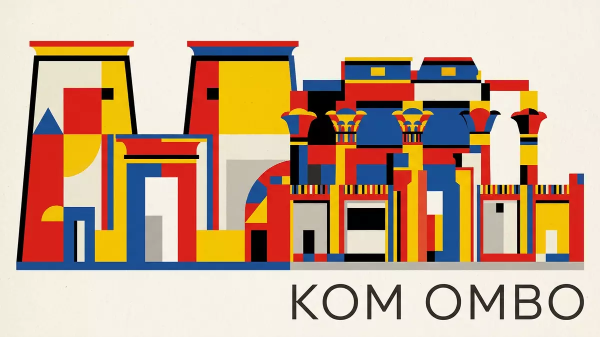 Bauhaus-Poster als Abstraktion von Kom-Ombo-Tempel in Kom Ombo, Agypten