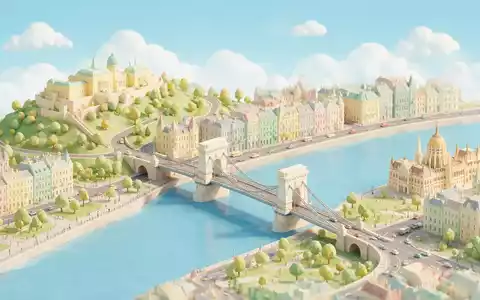 Isometrisches Diorama von Kettenbrücke Budapest und Umgebung in Budapest Ungarn, verspielte Low-Poly-Kulisse in Pastellfarben - Foto: THN