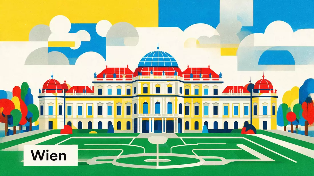 Bauhaus-Poster als Abstraktion von Schloss Belvedere Wien in Wien, Österreich