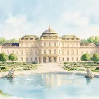 Aquarellillustration des Wahrzeichens Schloss Belvedere Wien in Wien Österreich, weiche Farbverläufe und pastelliges Reiseposter-Feeling - Foto: THN