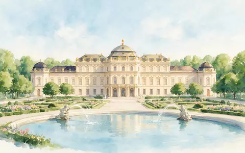 Aquarellillustration des Wahrzeichens Schloss Belvedere Wien in Wien Österreich, weiche Farbverläufe und pastelliges Reiseposter-Feeling - Foto: THN