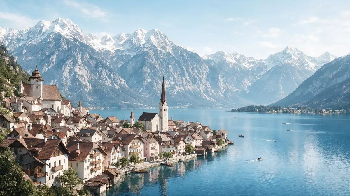 Architektur-Render von Hallstatt in Hallstatt, Österreich bei Tageslicht