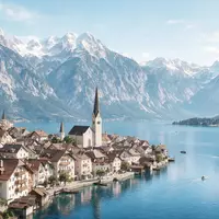 Moderner Architektur-Render zeigt Silhouette von Hallstatt in Hallstatt Österreich, klare Linien und neutrales Tageslicht - Foto: THN
