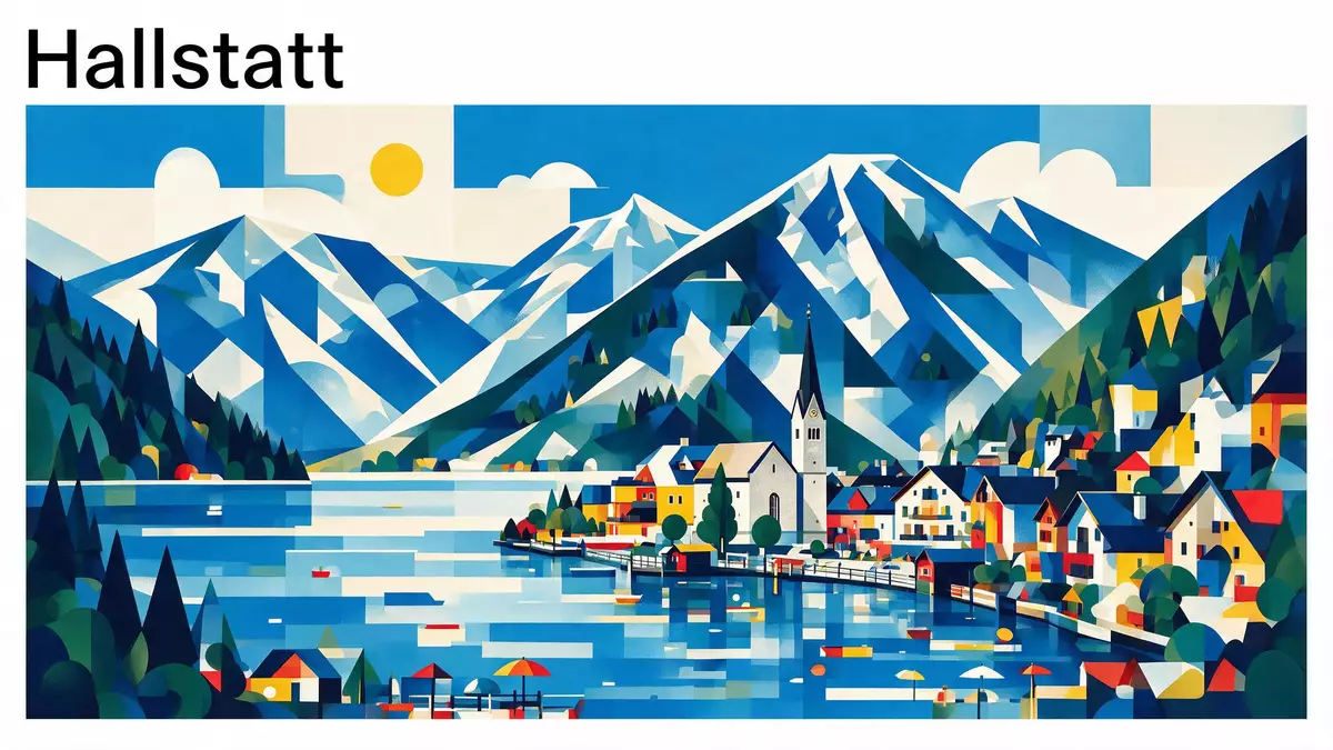 Bauhaus-Poster als Abstraktion von Hallstatt in Hallstatt, Österreich