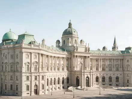 Moderner Architektur-Render zeigt Silhouette von Hofburg Wien in Wien Österreich, klare Linien und neutrales Tageslicht - Foto: THN