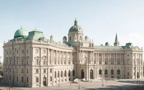 Moderner Architektur-Render zeigt Silhouette von Hofburg Wien in Wien Österreich, klare Linien und neutrales Tageslicht - Foto: THN