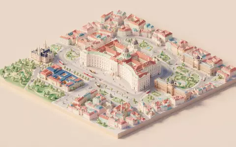 Isometrisches Diorama von Hofburg Wien und Umgebung in Wien Österreich, verspielte Low-Poly-Kulisse in Pastellfarben - Foto: THN