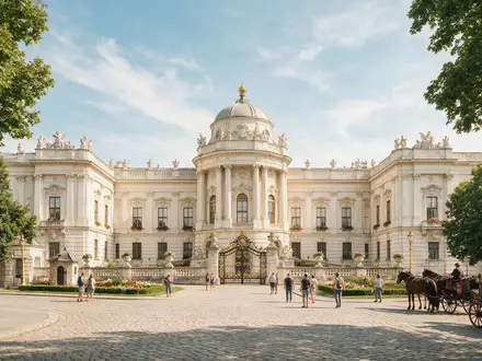 Editorialbild im Reisemagazin-Stil vom Wahrzeichen Hofburg Wien in Wien Österreich, ausgewogene Bildgestaltung und natuerliches Umgebungslicht - Foto: THN