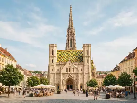 Editorialbild im Reisemagazin-Stil vom Wahrzeichen Stephansdom Wien in Wien Ă–sterreich, ausgewogene Bildgestaltung und natuerliches Umgebungslicht - Foto: THN