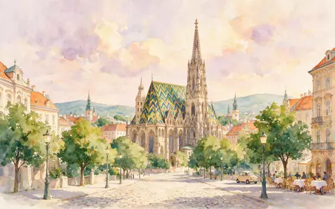 Aquarellillustration des Wahrzeichens Stephansdom Wien in Wien Österreich, weiche Farbverläufe und pastelliges Reiseposter-Feeling - Foto: THN