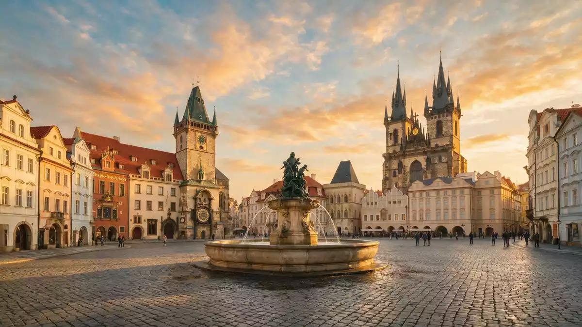 Fotorealistische Ansicht von Altstädter Ring Prag in Prag, Tschechien im Abendlicht