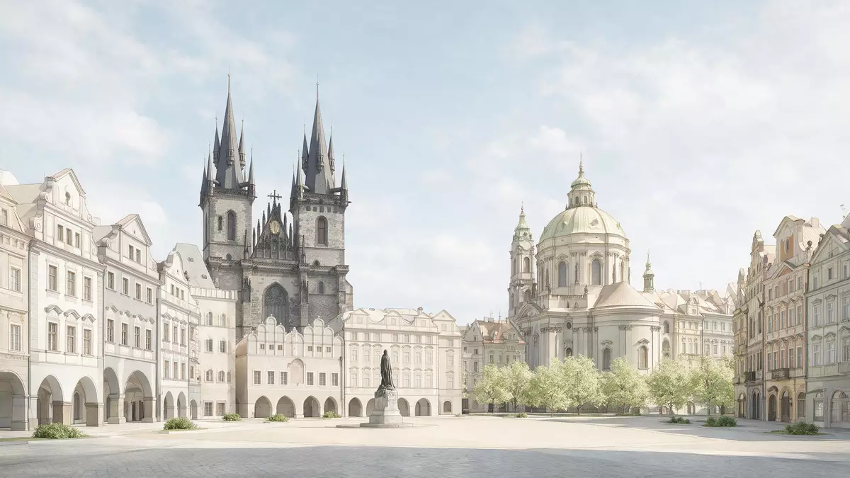 Architektur-Render von Altstädter Ring Prag in Prag, Tschechien bei Tageslicht