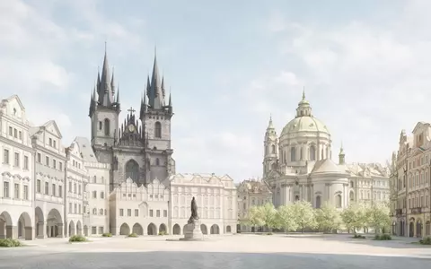Moderner Architektur-Render zeigt Silhouette von Altstädter Ring Prag in Prag Tschechien, klare Linien und neutrales - Foto: THN