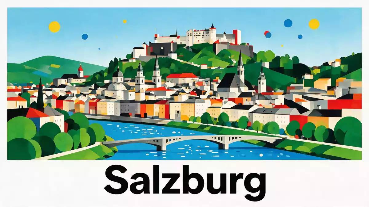 Bauhaus-Poster als Abstraktion von Altstadt Salzburg in Salzburg, Österreich