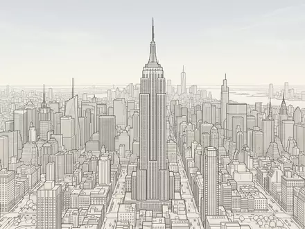 Moderner Architektur-Render zeigt Silhouette von Empire State Building in New York City USA, klare Linien - Foto: THN