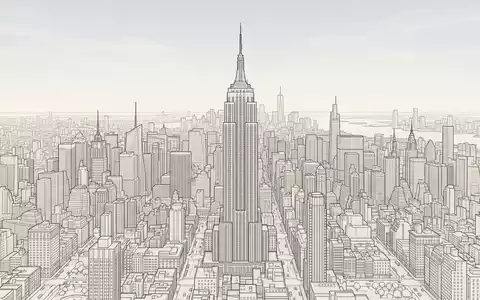 Moderner Architektur-Render zeigt Silhouette von Empire State Building in New York City USA, klare Linien - Foto: THN