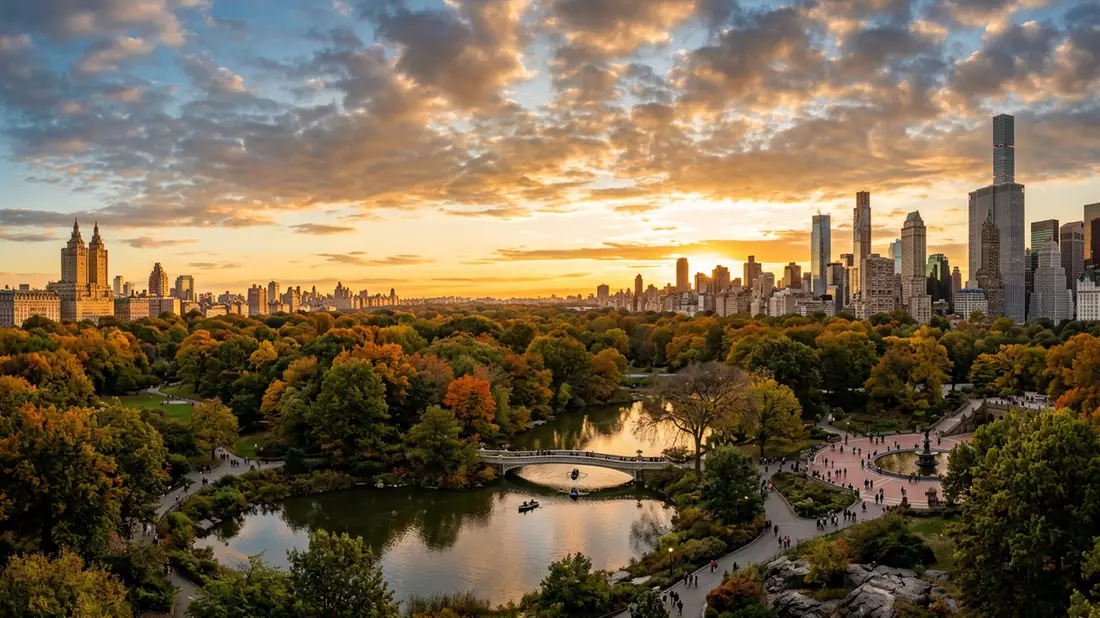 Fotorealistische Ansicht von Central Park New York in New York City, USA im Abendlicht