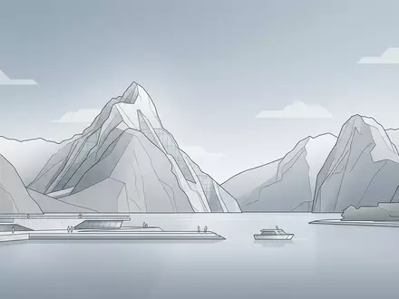 Moderner Architektur-Render zeigt Silhouette von Milford Sound in Milford Sound Neuseeland, klare Linien und neutrales - Foto: THN