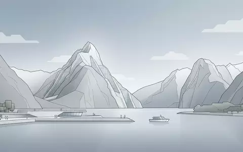 Moderner Architektur-Render zeigt Silhouette von Milford Sound in Milford Sound Neuseeland, klare Linien und neutrales - Foto: THN