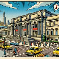 Pop-Art-Comicillustration des Wahrzeichens Metropolitan Museum of Art in New York City USA, kraeftige Konturen Rasterpunkte - Foto: THN
