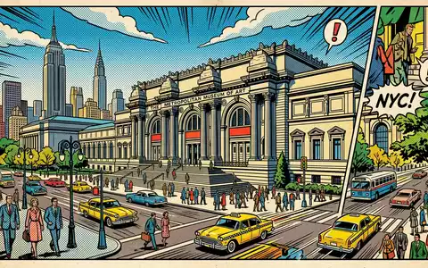 Pop-Art-Comicillustration des Wahrzeichens Metropolitan Museum of Art in New York City USA, kraeftige Konturen Rasterpunkte - Foto: THN