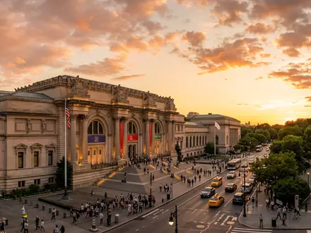 Fotorealistische Panoramaaufnahme von Metropolitan Museum of Art in New York City USA, warmes Abendlicht auf - Foto: THN