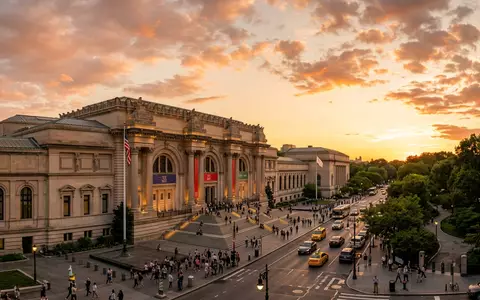 Fotorealistische Panoramaaufnahme von Metropolitan Museum of Art in New York City USA, warmes Abendlicht auf - Foto: THN