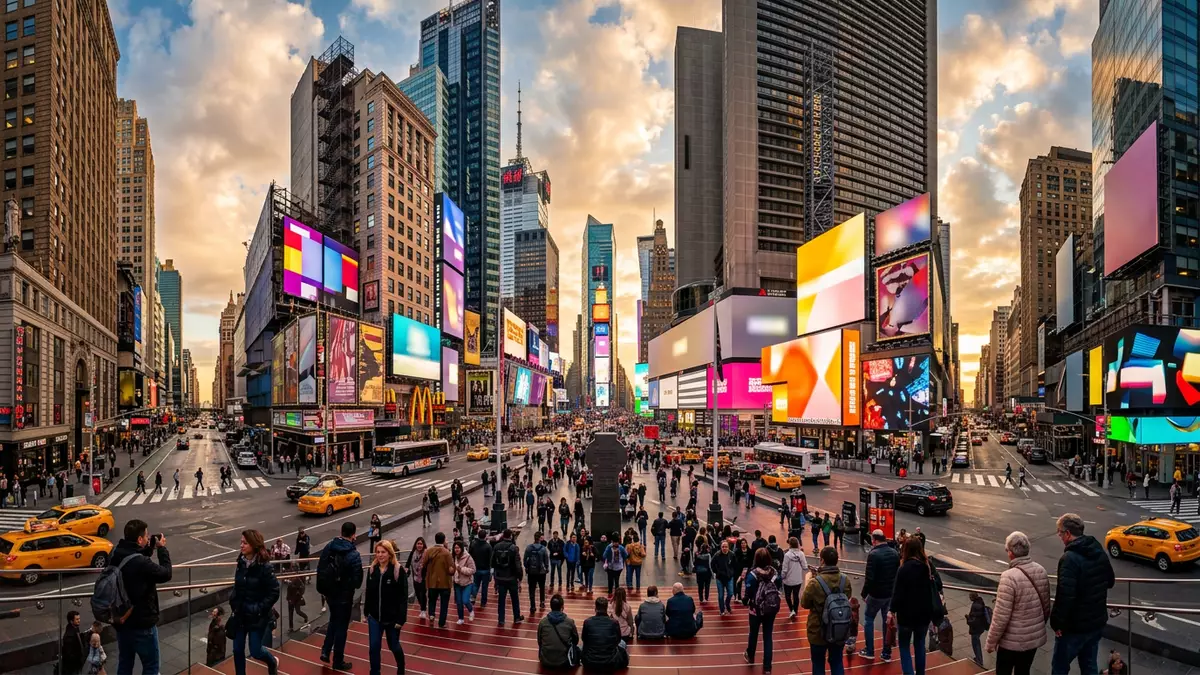 Fotorealistische Ansicht von Times Square New York in New York City, USA im Abendlicht