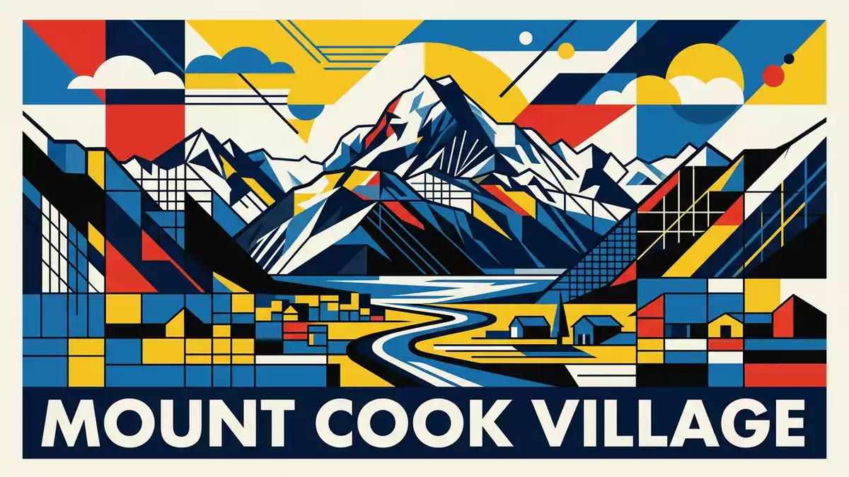 Bauhaus-Poster als Abstraktion von Aoraki-Mount-Cook-Nationalpark in Mount Cook Village, Neu…