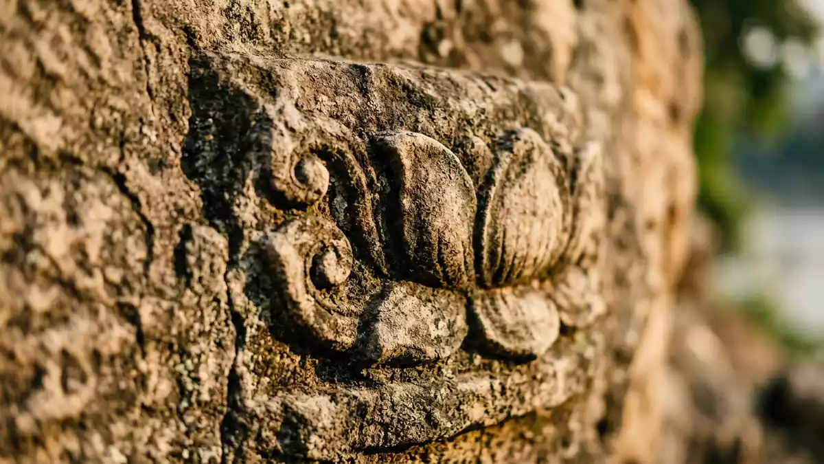 Makroaufnahme eines Materialdetails am Wahrzeichen Mekong-Ufer Luang Prabang, Luang Prabang…