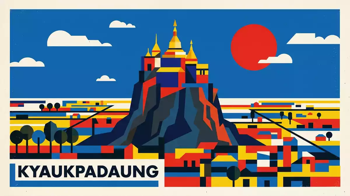 Bauhaus-Poster als Abstraktion von Mount Popa in Kyaukpadaung, Myanmar