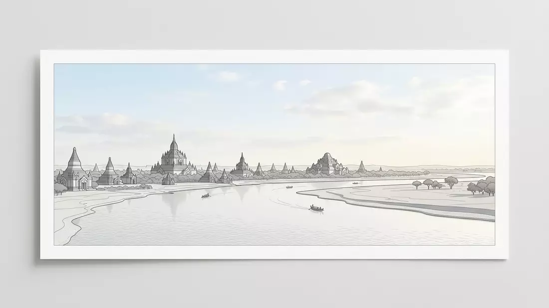 Architektur-Render von Irrawaddy-Flusskreuzfahrt in Bagan, Myanmar bei Tageslicht